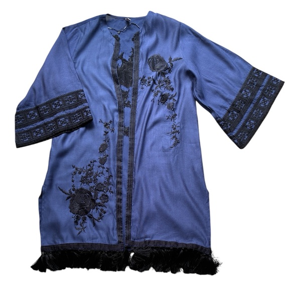 Ethnic by Outfitters Jackets & Blazers - Ethnic by Outfitters Purply Blue 100% Cotton Floral Embroidered Kimono Large